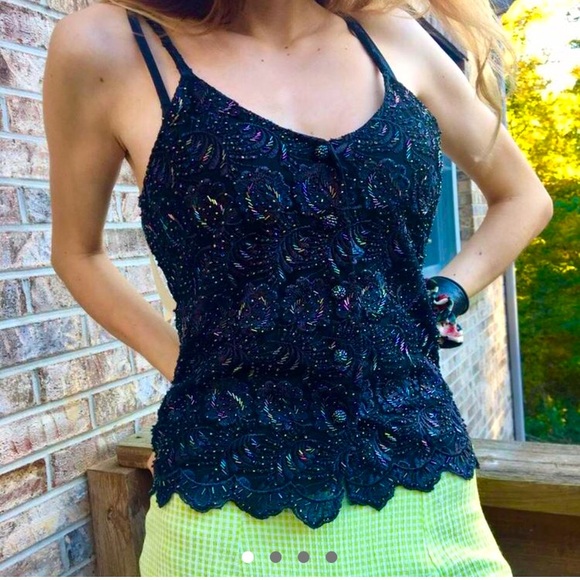 1990 Vintage Black Witchy Beaded Tank Top - Picture 3 of 6
